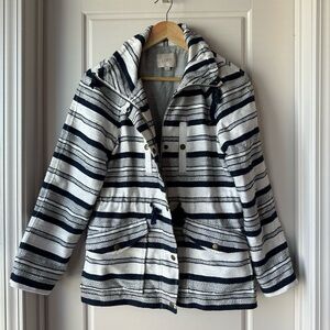 LOFT Navy and White Striped Pea Coat